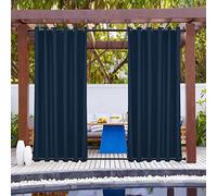 Rideaux d'extérieur bleu marine de 304,8 x 213,4 cm (l x L) - Coupe-vent et isolation thermique - Œillets haut et bas texturés en lin - Protection de l'intimité pour terrasse et terrasse