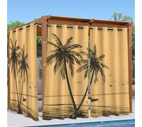 Rideaux D'extérieur Imperméable Cocotiers Jaunes Rideau Exterieur Impermeable Paysage Bord De Mer 2 Pièces 132 x 240 cm, Rideau Occultant Thermique pour Pergola Terrasse Cabane Tonnelle Jardin - A11
