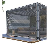 Rideaux d'extérieur imperméables en PVC transparent avec œillets - Housse de protection contre la pluie noire - 3,7 x 2,7 m - Pour terrasse et porche