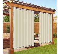 Rideaux D'extérieur Imperméables pour Terrasse, Rideau Occultant avec Œillets en Haut et en Bas, Isolation Thermique Rideaux pour Pergola, 1 Panneau, L210cm x H200cm, Beige Clair