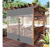 Rideaux d'extérieur transparents imperméables avec fermetures éclair - Panneaux latéraux en PVC gris pour pergola, terrasse, porche, abri d'auto, tonnelle - Rideaux à œillets résistants à la pluie