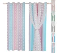 Rideaux double couche œillets Rideau de fenêtre 2pcs Ombre Pompom Rideau occultant Tulle Rideaux chambre enfants, 132x243cm