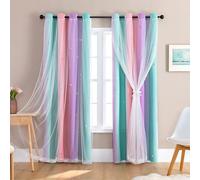 Rideaux Dreamy Rainbow Star pour chambre de fille, traitement de fenêtre princesse dégradé, idéal pour bloquer la lumière et décorer la chambre (vert, violet, rose)