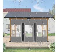 Rideaux en bâche en PVC transparent avec porte à fermeture éclair - Panneaux latéraux en bâche grise avec œillets pour tonnelle, terrasse et pergola - Protection transparente