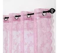 Rideaux en dentelle rose pour chambre à coucher 213 cm de long Élégants rideaux brodés français en dentelle florale durables Tissus en dentelle transparents à œillets pour salon, 140 cm de large 2