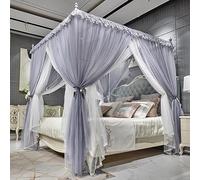 Rideaux en moustiquaire à 4 Coins, auvent de lit pour Filles, Double Couche en Maille Transparente, Draperies pour décoration de Chambre de Filles (Gris argenté, Complet)