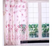 Rideaux en tulle transparent imprimé tulipes 100 x 200 cm, décoration de fenêtre de balcon rose