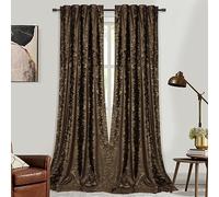 Rideaux en Velours, Brun Foncé Rideau Occultant Thermiques, Rideaux à Oeillets Élégant avec Impression à La Feuille d'or, Décoration pour Chambre Salon, Lot de 2 (L132xH 244cm)