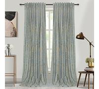 Rideaux en Velours, Gris Cendré Rideau Occultant Thermiques, Rideaux à Oeillets Élégant avec Impression à La Feuille d'or, Décoration pour Chambre Salon, Lot de 2 (L132xH 213cm)