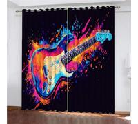 Rideaux Et Draperies Intérieurs 3D Guitare Flamme Art Abstrait Motif Rideau Occultant Thermiques pour Chambre Salon Lot de 2 Rideaux Décoration de Fenêtre à Oeillets 170 x 200 cm