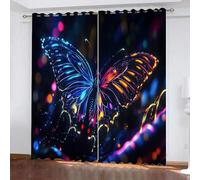 Rideaux Et Draperies Intérieurs 3D Papillon Lumineux Art Abstrait Motif Rideau Occultant Thermiques pour Chambre Salon Lot de 2 Rideaux Décoration de Fenêtre à Oeillets 170 x 200 cm