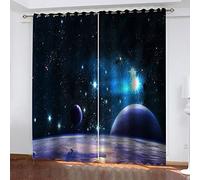 Rideaux Et Draperies Intérieurs 3D Paysage Cosmique De l'espace Motif, Rideau Isolant Thermique & Bloquer Lumineux, Rideau Occultant Oeillet pour Fenetre De Salon Et Chambre 2 Pièces 264X210cm (LxH)