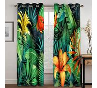 Rideaux Et Draperies Intérieurs 3D Porte en Rainforest Rideaux Palmiers Et Plantes Exotiques 214cm Long 180cm Largeur Motif Rideau Occultant Thermiques pour Chambre Salon