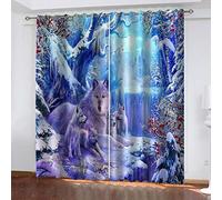 Rideaux Et Draperies Intérieurs 3D Scène De Neige du Glacier Animal Loup Motif Rideau Occultant Thermique Isolant Anti Froid 264X220cm(LxH) Lot De 2, Rideau Opaque À Oeillet pour Chambre Enfant Cui