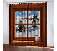 Rideaux Et Draperies Intérieurs Balcon Blanc Vue sur La Neige Moderne 3D Imprimé Motif Thermiques Isolants Anti Froid 140x240 Cm Rideau Occultants À Oeillets pour Chambre, 2 Panneaux