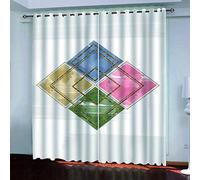 Rideaux Et Draperies Intérieurs Carrés Géométriques Créatifs Moderne 3D Imprimé Motif Thermiques Isolants Anti Froid 140x240 Cm Rideau Occultants À Oeillets pour Chambre, 2 Panneaux