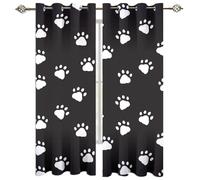 Rideaux Et Draperies Intérieurs Empreintes De Pattes d'animaux Blanches sur Fond Noir 200X160Cm Rideau Salon Moderne Lot De 2 Rideau Occultant Thermiques Isolant Anti Chaleur À Oeillets Rideaux Fen