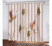 Rideaux Et Draperies Intérieurs Fleurs De Lotus Dorées Moderne 3D Imprimé Motif Thermiques Isolants Anti Froid 140x240 Cm Rideau Occultants À Oeillets pour Chambre, 2 Panneaux