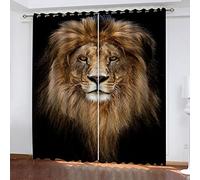 Rideaux Et Draperies Intérieurs Lion Animal Rétro 140X160Cm Rideau Salon Moderne Lot De 2 Rideau Occultant Thermiques Isolant Anti Chaleur À Oeillets Rideaux Fenetre Chambre pour Enfant Adulte