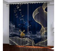 Rideaux Et Draperies Intérieurs Nuit dans La Forêt Cerf Dorée Moderne 3D Imprimé Motif Thermiques Isolants Anti Froid 140x240 Cm Rideau Occultants À Oeillets pour Chambre, 2 Panneaux
