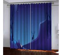 Rideaux Et Draperies Intérieurs Petit Cerf Bleu Abstrait dans Le Ciel Étoilé Moderne 3D Imprimé Motif Thermiques Isolants Anti Froid 140x240 Cm Rideau Occultants À Oeillets pour Chambre, 2 Panneaux