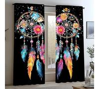 Rideaux et Draperies Intérieurs Plumes ColoréEs Rideau Attrape-RêVes 3D Fibre Ultrafine Rideau Chambre, pour Toutes Les Saisons 140x260cm (LxH) 2 Pièces
