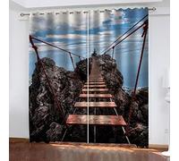 Rideaux Et Draperies Intérieurs, Rideaux Falaise Pont Suspendu Paysage Moderne 3D Imprimé Motif Rideaux Thermiques Isolants Anti Froid 200x200 Cm Rideau Occultants À Oeillets pour Chambre, 2 Panneau