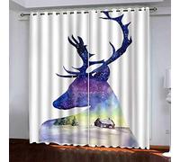 Rideaux Et Draperies Intérieurs Salon 140x240 Cm Draperies Intérieurs Décoration pour Chambre Moderne 3D Violet Ciel Étoilé Elk Lot De 2 Rideau Isolant Thermique Anti Froid À Oeillets, Motif