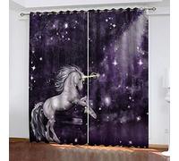 Rideaux Et Draperies Intérieurs Salon 140x240 Cm Draperies Intérieurs Décoration pour Chambre Moderne 3D Cheval De Dessin Animé Étoilé Violet Lot De 2 Rideau Isolant Thermique Anti Froid À Oeillets,