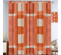 Rideaux et Draperies Intérieurs Terracotta,Blocs De Couleurs Géométriques Symétriques, Rideau Occultant Thermiques Chambre Salon Art Moderne Lot De 2 Rideaux Fenêtre À Oeillets 140L×240H CM