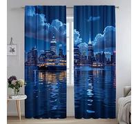 Rideaux et Draperies Intérieurs Ville Rideau NéOn 3D Fibre Ultrafine Rideau Chambre, pour Toutes Les Saisons 140x220cm (LxH) 2 Pièces