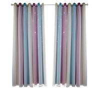 Rideaux étoiles, Rideaux Ombrés Bleus Rideaux pour Enfants pour Chambre à Coucher Filles Rideaux Dégradés de Fil étoile Creux Usage Domestique (Violet 53L x 63L)
