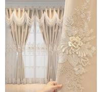 Rideaux européens à double couche avec cantonnière ondulée pour salon et chambre à coucher - Beige - 168 x 243 cm