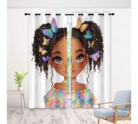Rideaux Femme Africaine 2 Pièces, Rideau Occultant Papillon Fille Animé - 3D Enfant Moderne Impression Rideaux, Thermique Isolant Et Phoniquerideaux avec Œillets pour Salon Chambre, L 120 x H 230 cm
