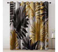 Rideaux Feuilles de Palmier Marbre Lumière Luxe Doux avec Oeillets Luxueux 100% Rideau Occultant Thermiques (2 x 168 x 229) occultant à pour Salon et Chambre à Coucher Or Noir