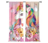 Rideaux finis pour enfants 75x166 cm - Crinière de licorne/arc-en-ciel