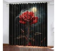Rideaux Fleur L59 x H137 CM 2 Panneaux Draperies Ciel Nocturne Lune Rouge Rose Protection UV Occultant D'effet Thermique avec Oeillets Rideau pour Chambre à Coucher Cuisine Salon