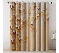 Rideaux Fleurs Or Lumière Luxe Doux avec Oeillets Luxueux 100% Rideau Occultant Thermiques (2 x 140 x 260) occultant à pour Salon et Chambre à Coucher Beige doré