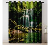 Rideaux Forêt Cascade Mousse Pierres Nature Doux avec Oeillets Luxueux 100% Rideau Occultant Thermiques (2 x 117 x 183) occultant à pour Salon et Chambre à Coucher Vert Blanc