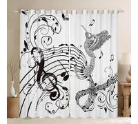 Rideaux Graffitis Pour Le Personnel Musical Pour Le Salon, Rideaux De Fenetre Musicaux Noirs Et Blancs Pour Chambre A Coucher, Rideau A ?Illets Pour Oiseaux Et Animaux, Decoration Superieure