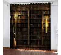 MAYNUO Rideaux Grande Largeur 3D Art De La Bibliothèque, Lot De 2 Rideau Occultant Thermiques Isolant A Oeillet, 280x260 Cm, Rideau Salon, Chambre Maison Décoration