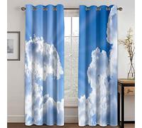 Rideaux Grande Largeur 3D Nuages Blancs Ciel Soleil Lot De 2 Rideau Occultant Thermiques Isolant A Oeillet Avec Motif 280x260 Cm Rideau Salon Rideau Thermique Anti Froid, Chambre Maison Décoration