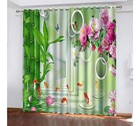 Rideaux Grande Largeur 3D Papillon Floral Et Feuilles De Bambou Vertes Lot De 2 Rideau Occultant Thermiques Isolant A Oeillet Avec Motif 234x230 Cm Salon Thermique Anti Froid, Chambre Maison Décorat