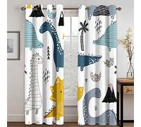 Rideaux Grande Largeur Occultant à Oeillets 3D Dinosaure Animal de Dessin Animé Vue sur La Mer Motif 140X160cm（L X H） Lot de 2 Rideau Thermique Isolant Anti Froid Décoration de Fenêtre pour Cha