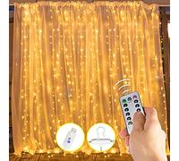 Rideaux Guirlandes Lumineuses, 3m*3m 300LED LED Rideaux Fenêtre Rideau Fée Lumières Scintillantes USB avec Fenêtre À Distance Fée Guirlande Lumineuse (Chaud)