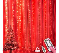 Rideaux Guirlandes Lumineuses, 3m*3m 300LED LED Rideaux Fenêtre Rideau Fée Lumières Scintillantes USB avec Fenêtre À Distance Fée Guirlande Lumineuse (Rouge)