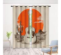 Rideaux Guitare Rétro 2 Pièces, Rideau Occultant Désert Cactus Soleil - 3D Musique Vintage Impression Rideaux, Thermique Isolant Et Phoniquerideaux avec Œillets pour Salon Chambre, L 120 x H 200 cm