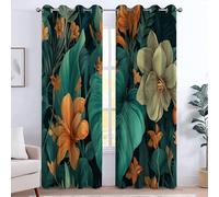 Rideaux Imprimes 140L x 245H cm x2 Économies d'énergie & Réduction du Bruit Rideau Chambre Adult Salon Moderne, Draperies Intérieurs Oeillets, prêt Poser, Plantes Fleurs Nature Art Abstrait Écologie