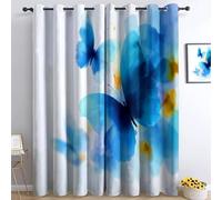 Rideaux Imprimes 140L x 260H cm x2 Économies d'énergie & Réduction du Bruit Rideau, Blanc Chambre Adult Salon Moderne, Draperies Intérieurs à Oeillets, prêt a Poser, Contes Fées Papillons Animaux