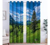 Rideaux Imprimes 140L x 260H cm x2 Économies d'énergie & Réduction du Bruit Rideau Chambre Adult Salon, Draperies Intérieurs Oeillets, prêt Poser, Paysages Collines Prairies Forêts Montagnes Nuages